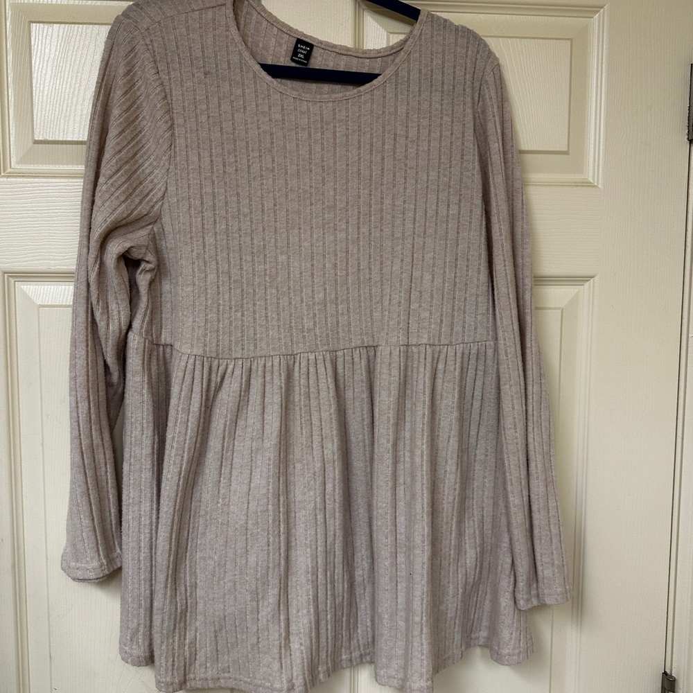 SHEIN Curve Beige Ribbed Knit Top